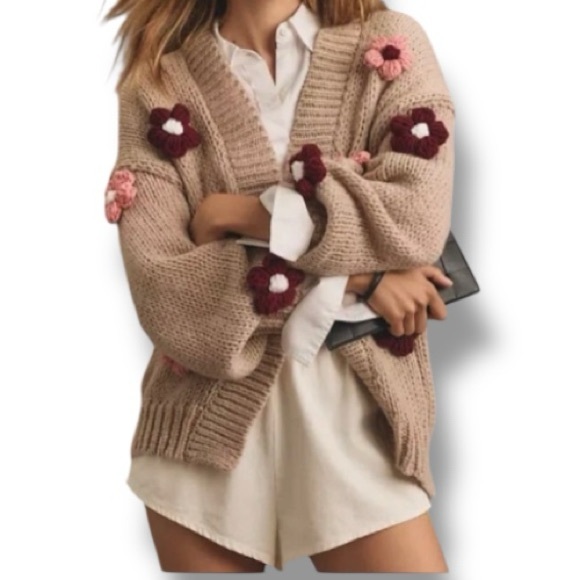 By Anthropologie The Susannah 3D Flower Cardigan Sweater One Size - Picture 1 of 9
